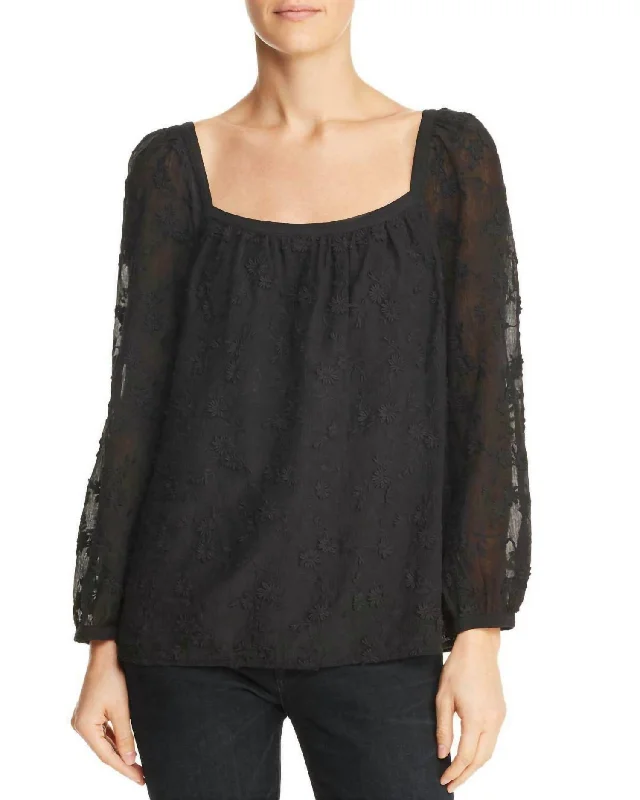 Kyla Embroidered Silk Boho Blouse In BlackPolka Dot Shirts