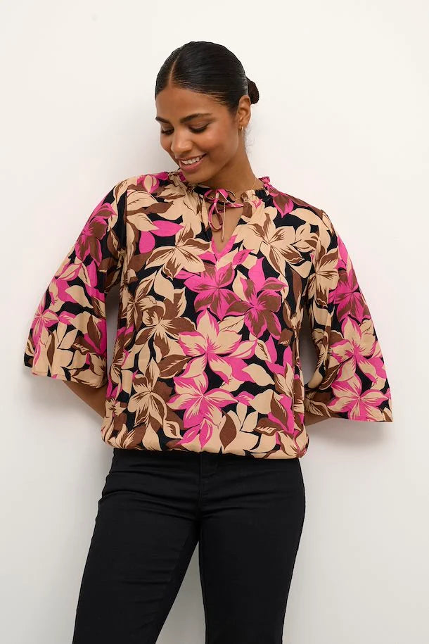 BOLD FLORAL FLARE SLEEVE BLOUSERecycled Fabric Shirts