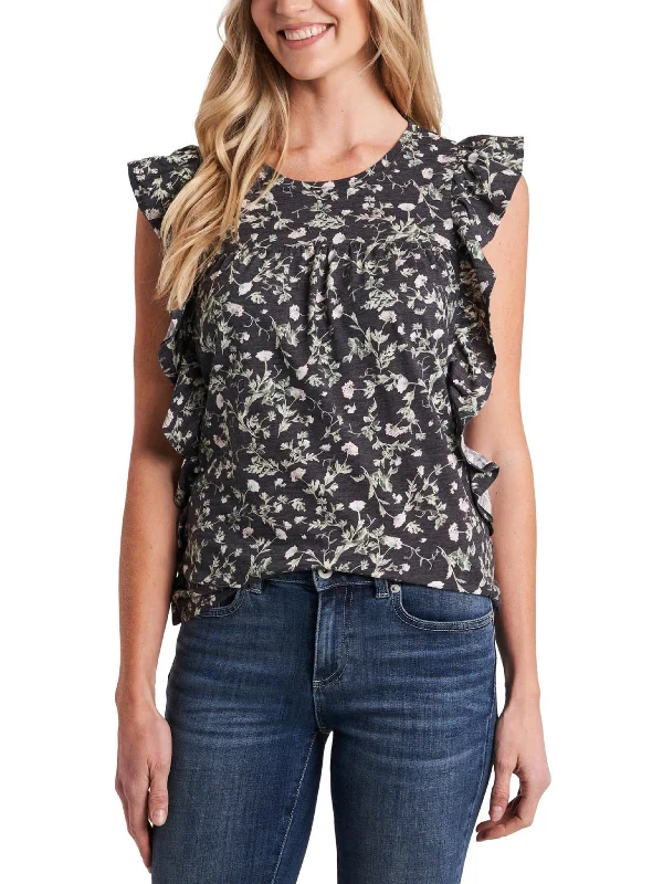 Womens Floral Ruffled BlouseButton-Down Shirts