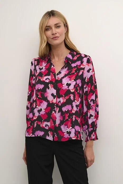 FADED FLORAL PRINT BLOUSESilk Shirts