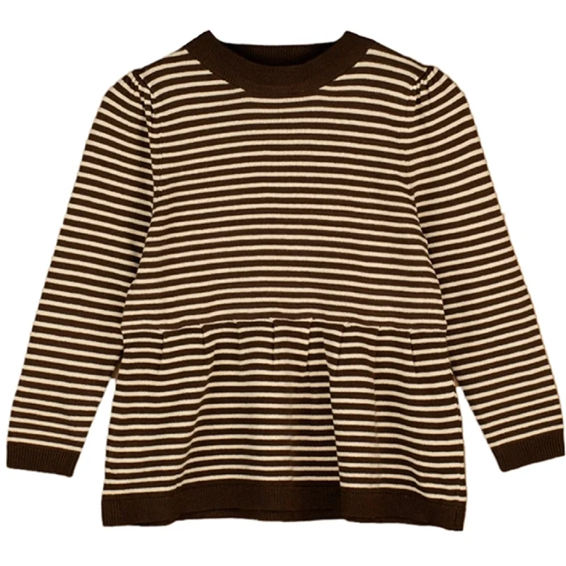 Fliink Chicory Coffee W. Sand Stripes Favo Peplum BlouseTunic Shirts