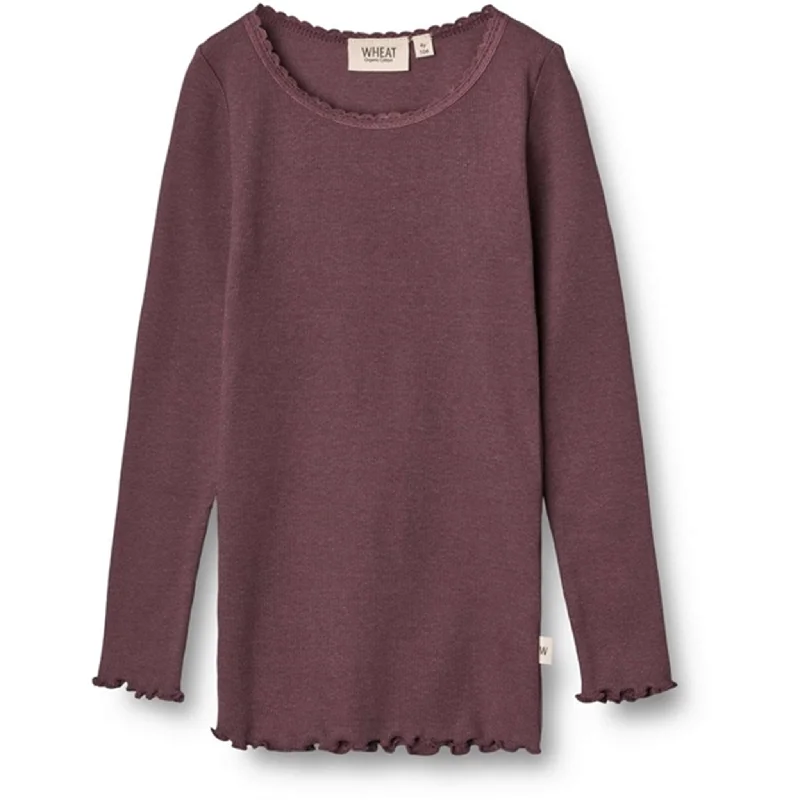 Wheat Soft Eggplant Rib Lace BlouseThermal Shirts