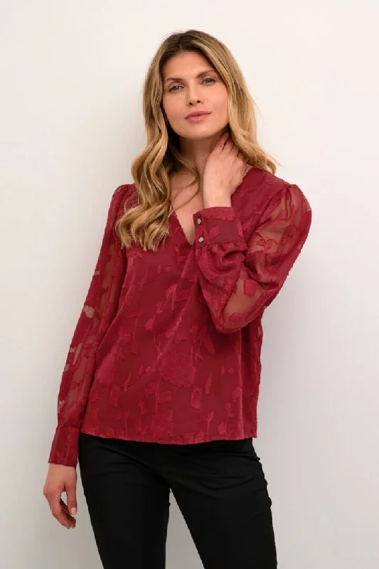 FLORAL LACE RED LINED BLOUSESatin Shirts