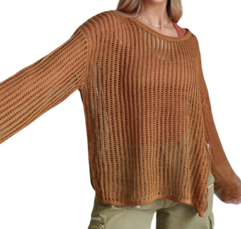 Velvet Knit TopsHarlee Open-Knit Sweater In Camel