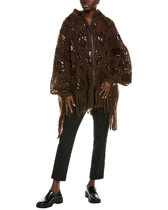 Sequined Knit TopsBrunello Cucinelli Mohair & Wool-Blend Poncho