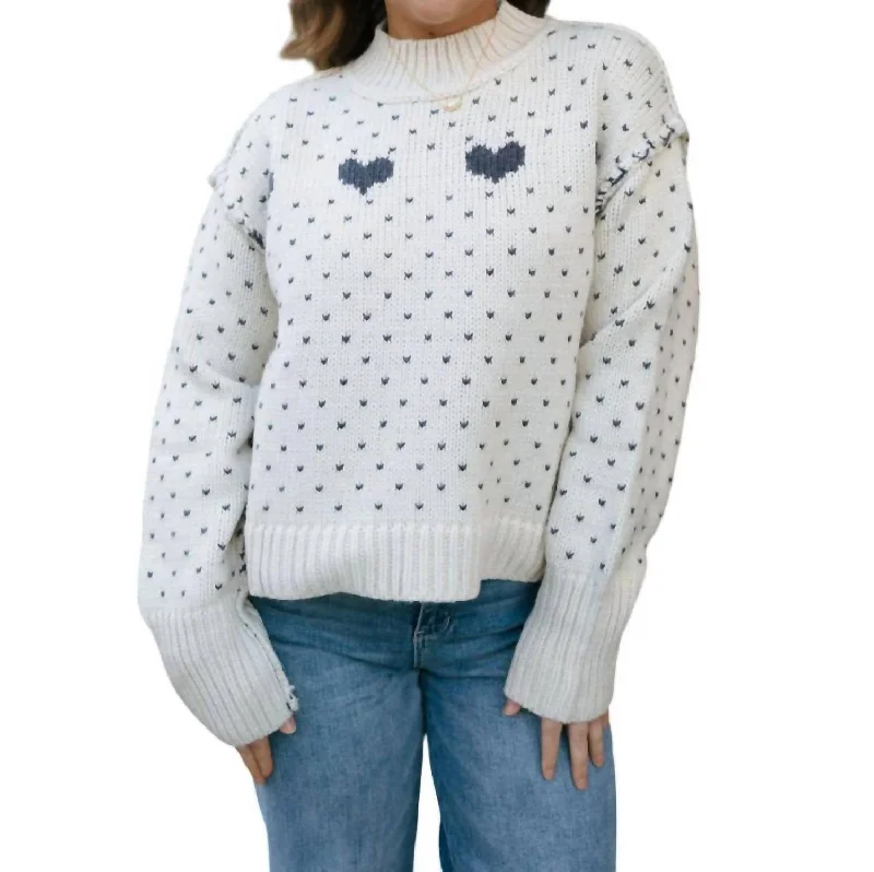 Tasseled Knit TopsHeart Pattern Sweater In Cream/blue