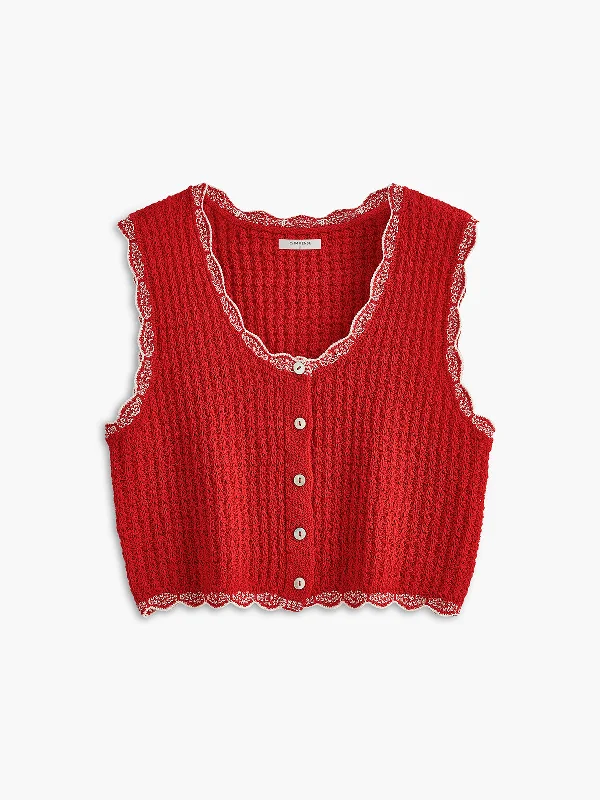 Wave Trim Breasted Sweater Vest