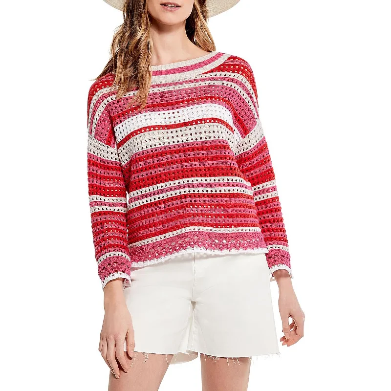 Longline Knit TopsWomens Crochet Cotton Stretch Pullover Sweater