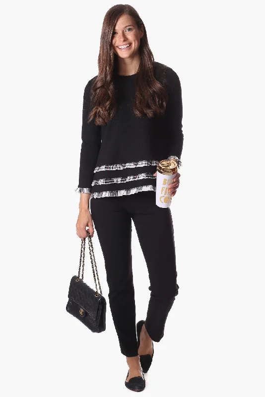 Fall Knit TopsRowe Ruffle Sweater in Black Star with Plaid