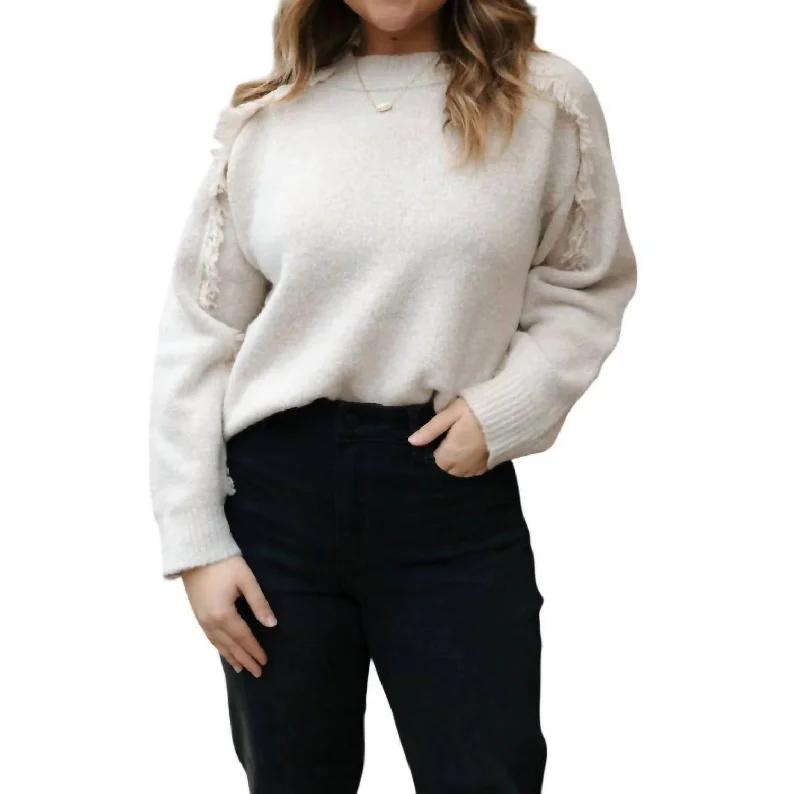 Athletic Knit TopsFringey Sweater In White