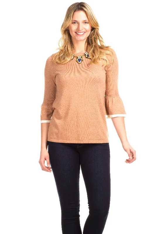 Logo Knit TopsRemmy Ruffle Sweater in Camel