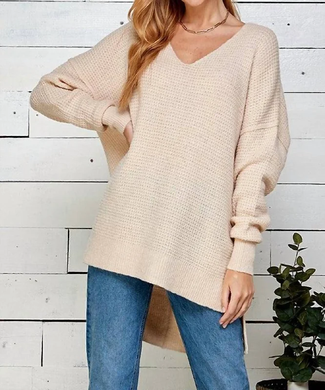 Sheer Knit TopsTaryn Oversized V-Neck Sweater In Stone