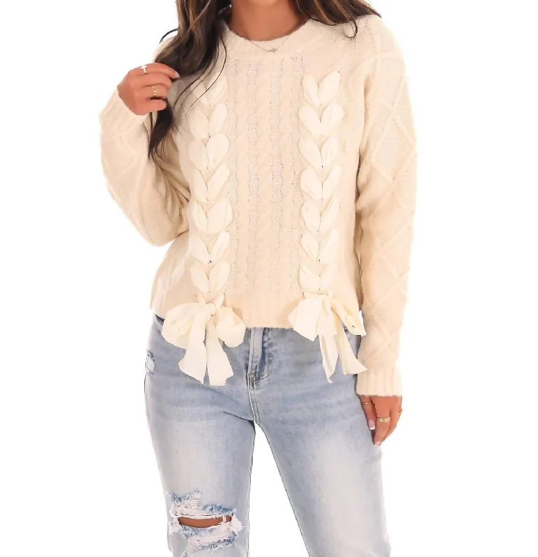 Metallic Knit TopsCharming Bow Sweater In Ivory