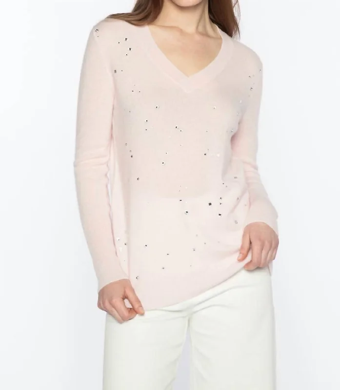 Yoga Knit TopsCrystal Vee Sweater In Blush