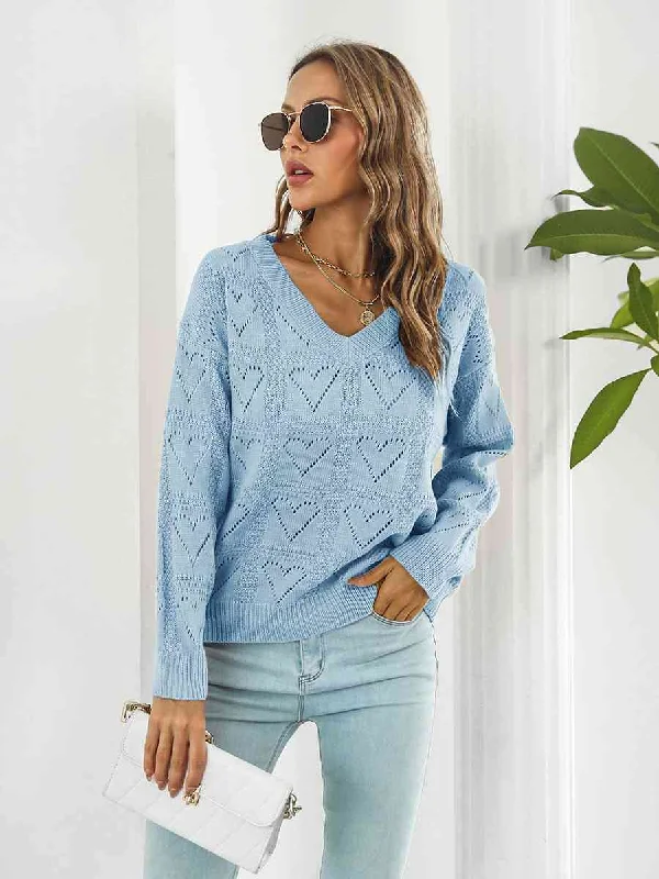 Layered Knit TopsOpenwork V-Neck Sweater