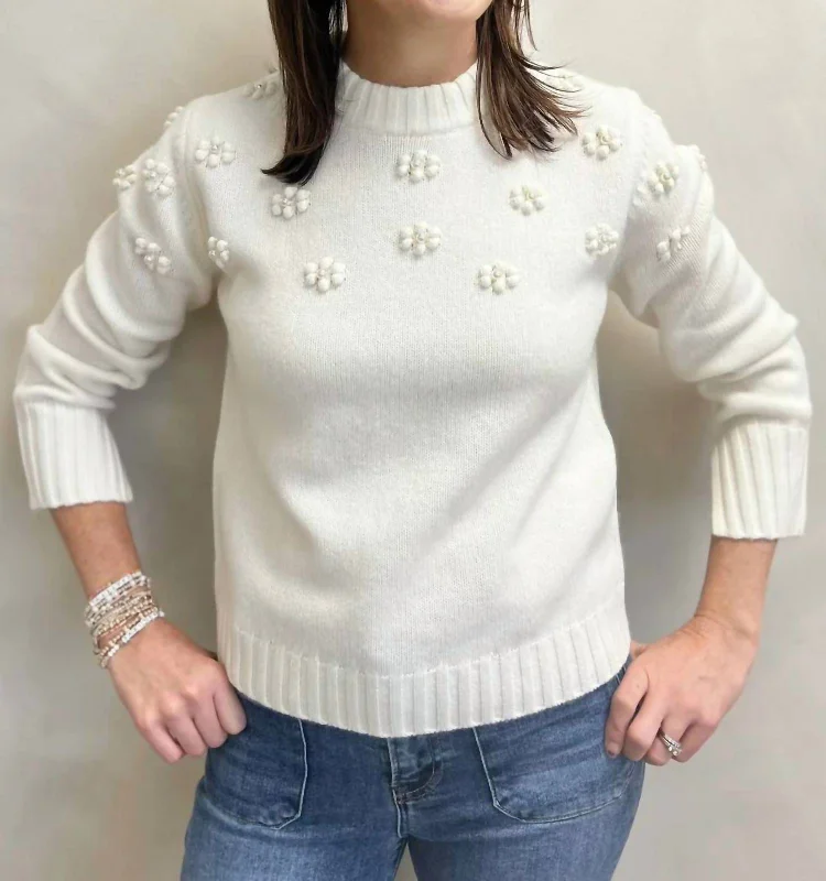 Cashmere Knit TopsMerino Pearl Bobble Sweater In Cream