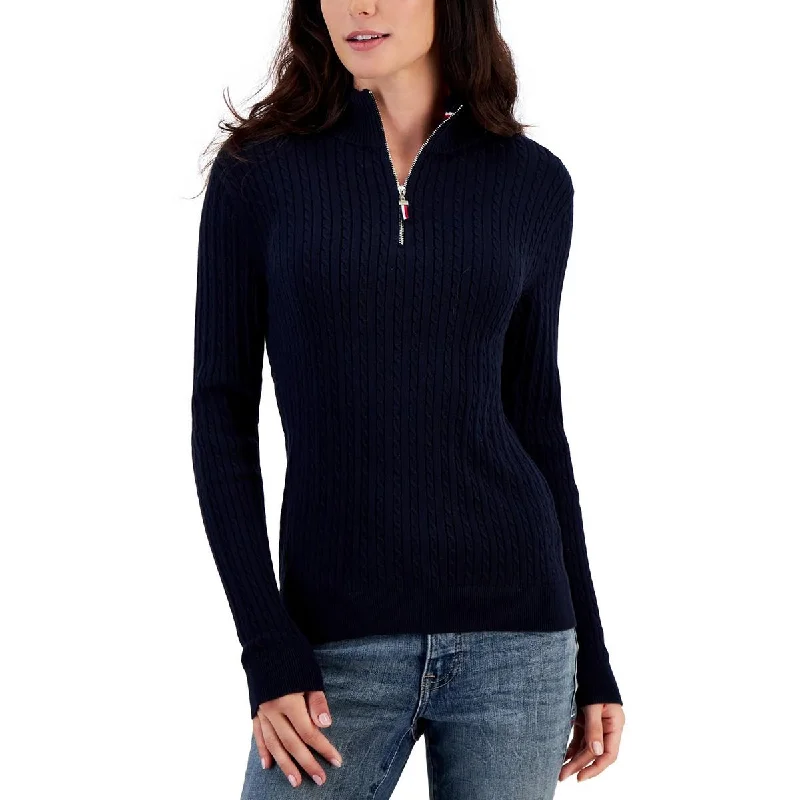 Velvet Knit TopsZip Mock Womens Knit Cotton Mock Turtleneck Sweater