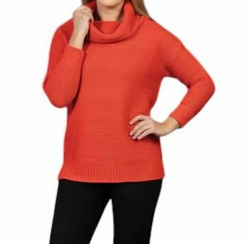 Longline Knit TopsCowl Neck Sweater In Orange