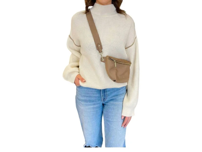 Wool Knit TopsMock Neck Sweater In Ivory/taupe