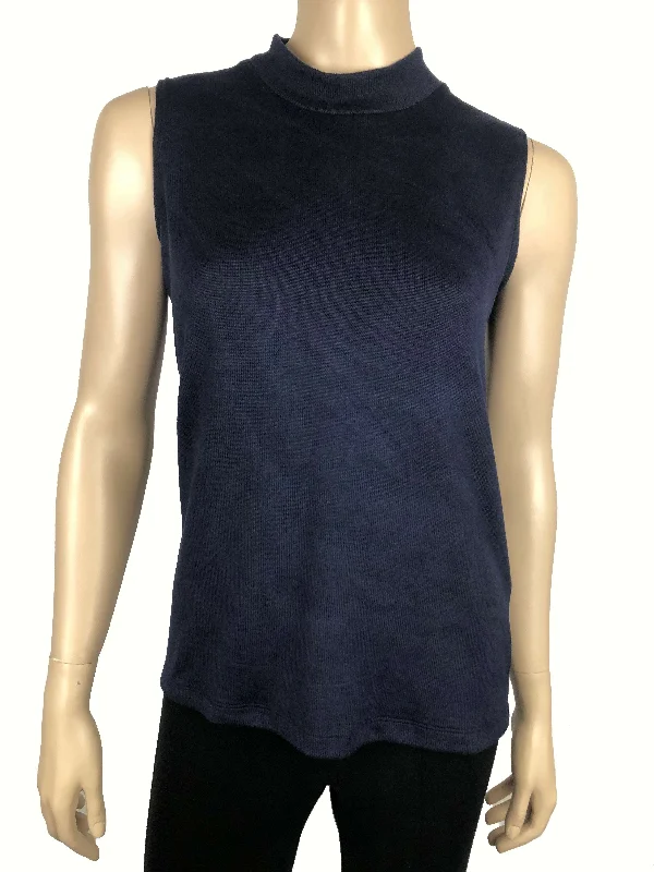 Summer Knit TopsWomen's Sleeveless Navy Mock Neck - Made In Canada