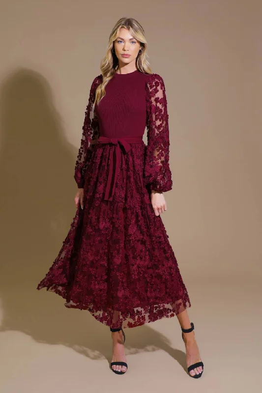 Fleece Knit TopsSTAY HAPPY LACE SWEATER MIDI DRESS