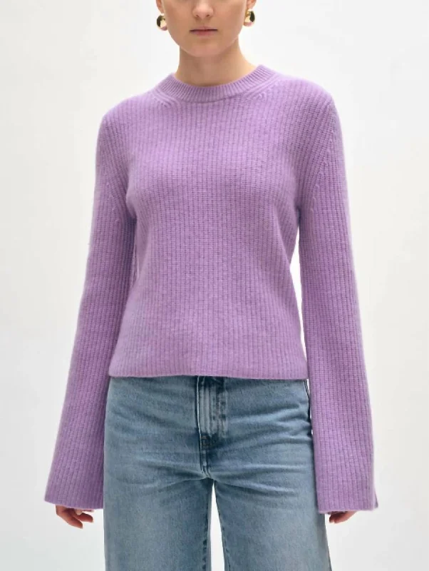 Crewneck Knit TopsCashmere Fluted Sleeve Top In Purple Haze