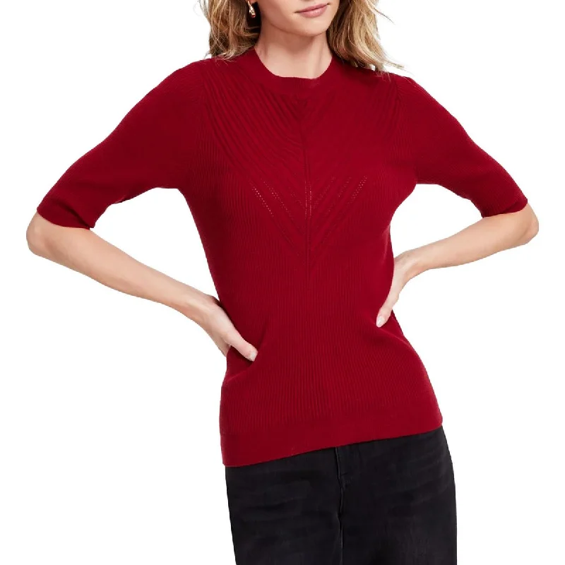 Beaded Knit TopsWomens Ribbed Ribbed Knit Crewneck Sweater