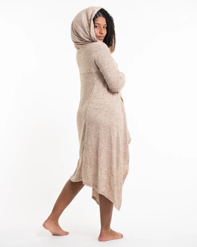 Casual Knit TopsUltra Long Hooded Sweater in Cream