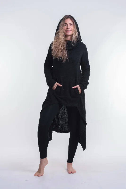 Fall Knit TopsUltra Long Hooded Sweater in Black