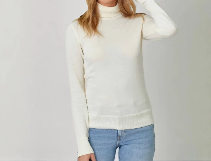 Urban Knit TopsLong Sleeve Turtleneck Sweater In Ivory