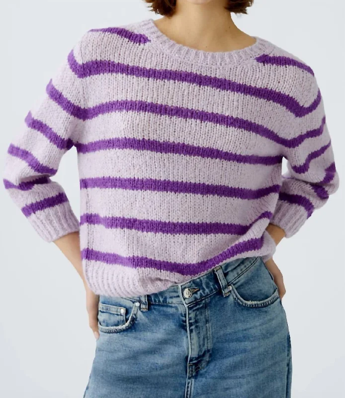 Running Knit TopsStriped Pullover Sweater In Lilac Violet