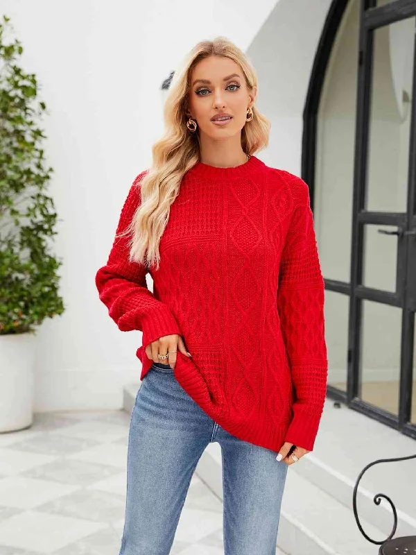 Turtleneck Knit TopsRound Neck Dropped Shoulder Sweater