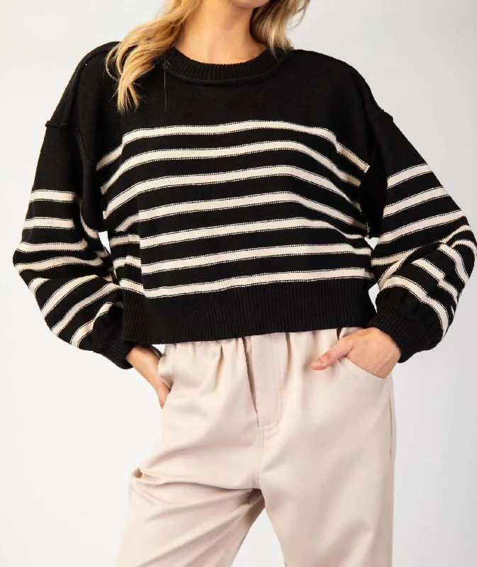 Off-Shoulder Knit TopsErika Cropped Striped Sweater In Black