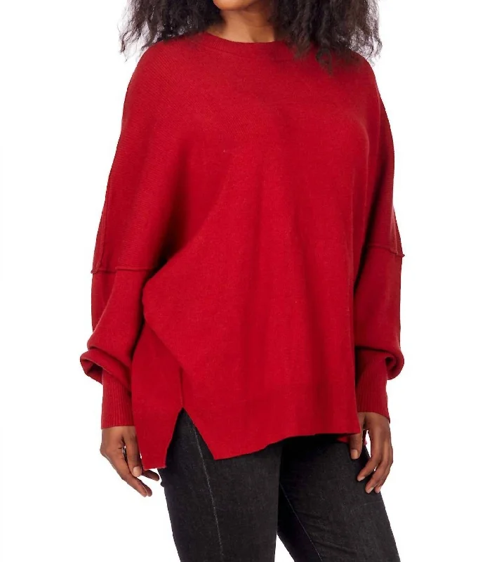 Winter Knit TopsAstrid Ribbed Sweater In Red