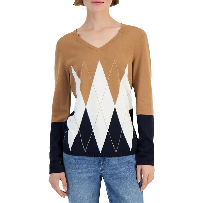 Acrylic Knit TopsIvy Sweater Womens Argyle Cotton Pullover Sweater