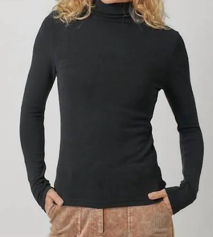 Punk Knit TopsLong Sleeve Turtleneck Sweater In Black