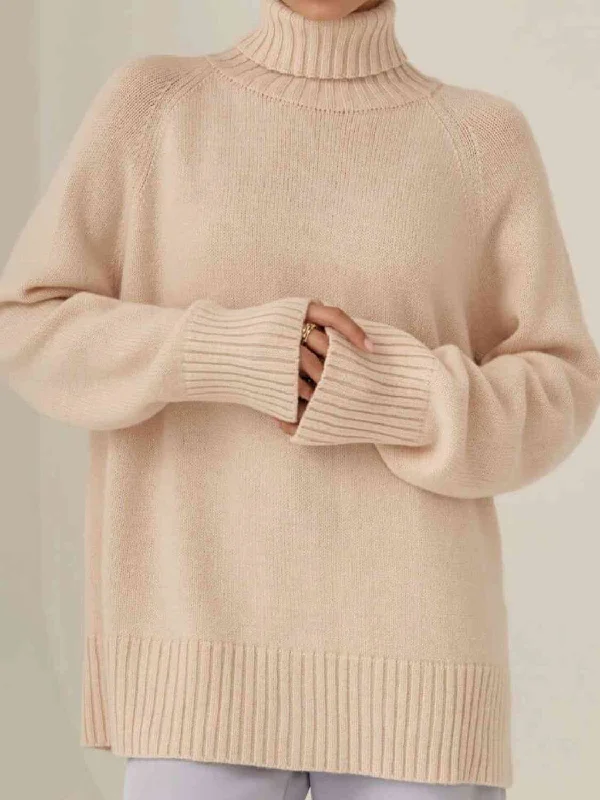 Lace Knit TopsTurtle Neck Raglan Sleeve Sweater