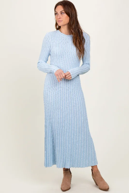 Hiking Knit TopsLight Blue Thick Ribbed Knit Maxi Sweater Dress