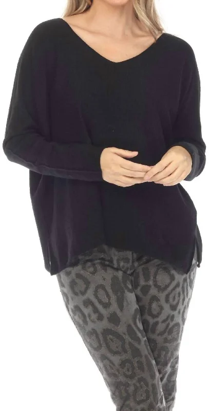 Thermal Knit TopsSolid V-Neck Shimmer Sweater In Black