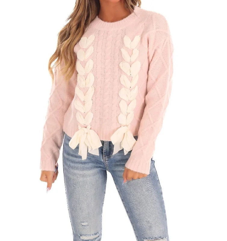 Recycled Fabric Knit TopsCharming Bow Sweater In Pink