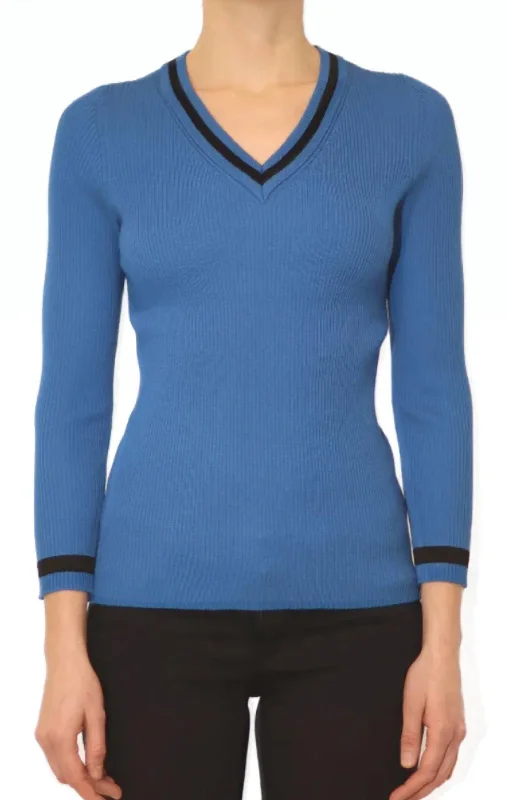 Urban Knit TopsRib Pullover Sweater In French Blue/black