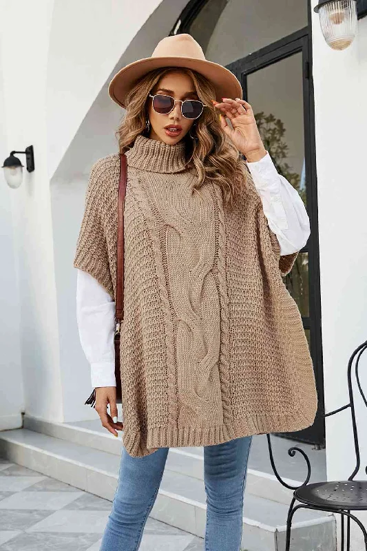 Button-Up Knit TopsCable-Knit Turtleneck Slit Sweater