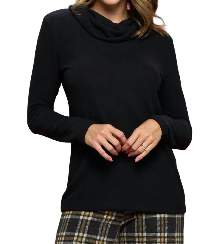 Longline Knit TopsBrushed Knit Cowl Neck Sweater In Black