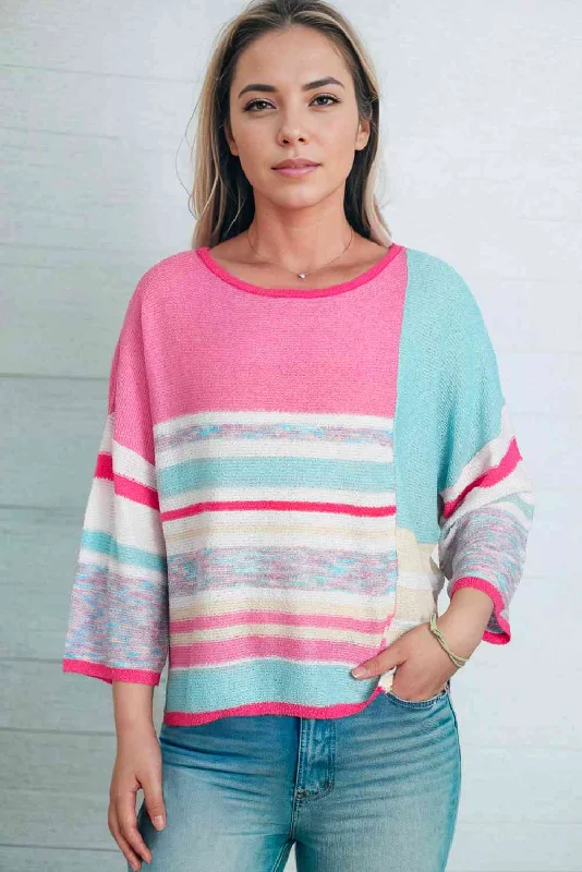 Wool Knit TopsPrinted Round Neck Dropped Shoulder Pullover Sweater