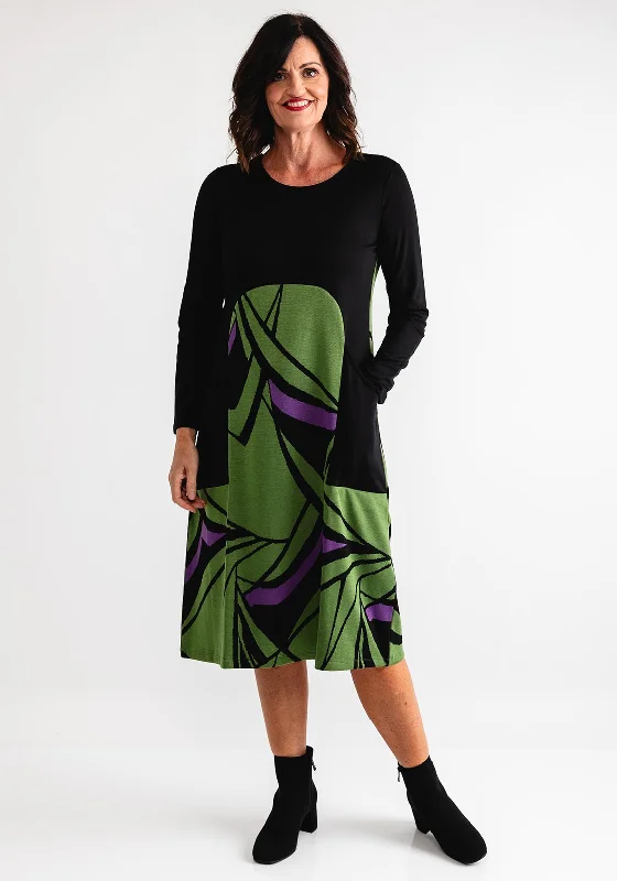 Ever Sassy Botanical Print Dress, Black and Green