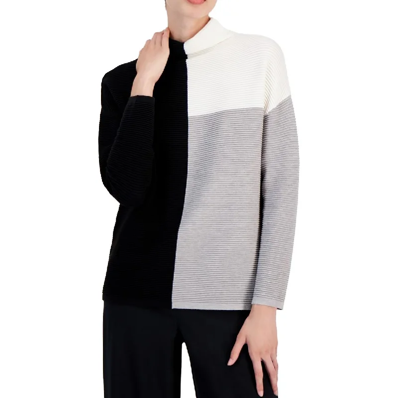 Angora Knit TopsWomens Colorblock Knit Pullover Sweater