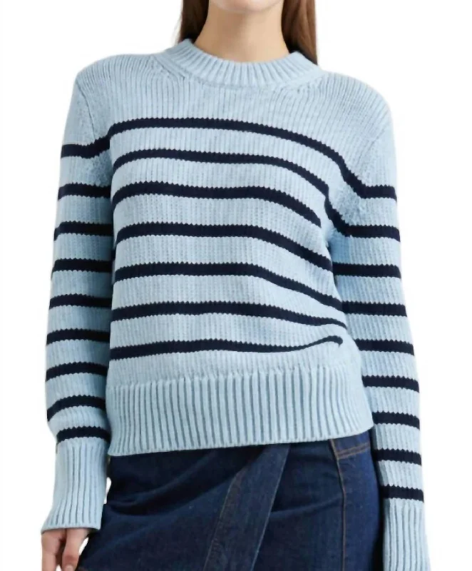 Silk Knit TopsAlise Sweater In Sky Navy Stripe