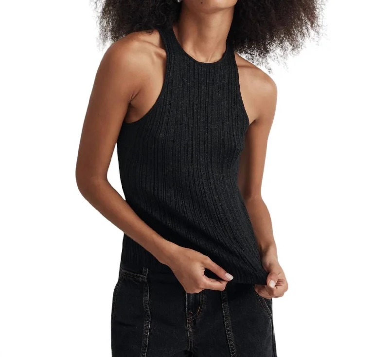 Cultural Knit TopsSignature Shimmer Knit Cutaway Sweater Tank In Black