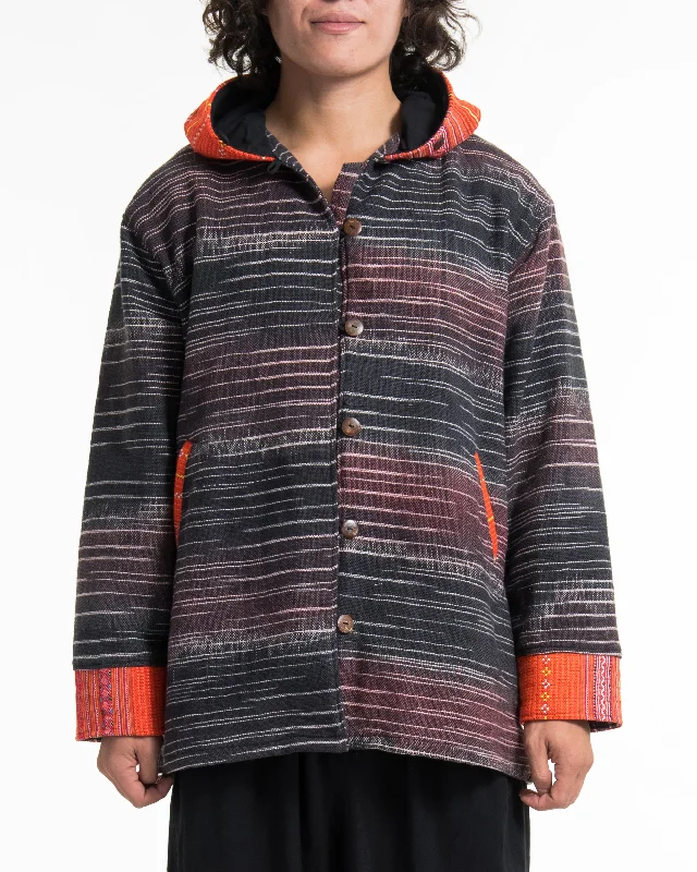 Glitter Knit TopsLight Hooded Button Hand-Woven Cotton Embroidered Jacket in Gray