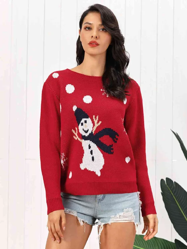 Cashmere Knit TopsSnowman Round Neck Sweater